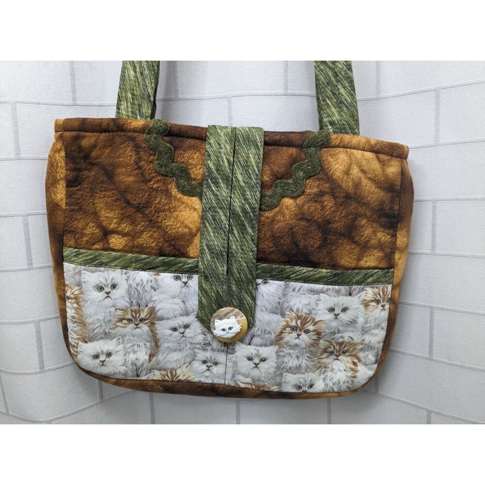 BagsByBonnie Quilted Purse w/White Kitties Cats NWOT Shoulder Bag Whimsical - Picture 2 of 16
